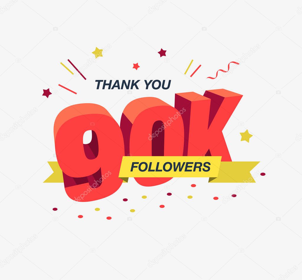 Thank you 90k social media followers, modern flat banner. Easy to use for your website or presentation.