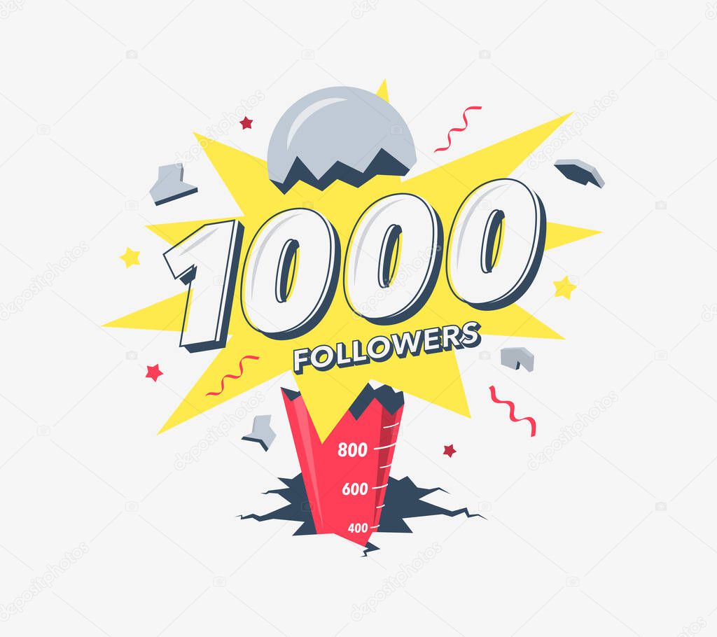 Thank you 1000 social media followers, modern flat banner. Easy to use for your website or presentation.