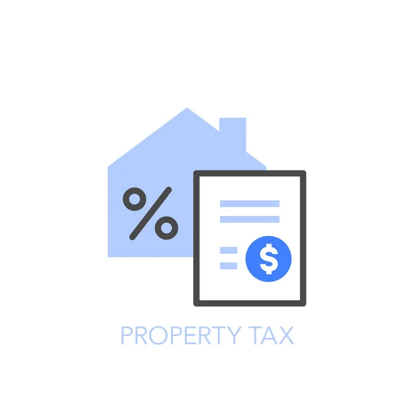 Símbolo Impuesto Sobre Propiedad Visualizado Simple Con Edificio Documento Fiscal — Vector de stock