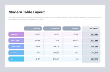 Toplam satırı olan modern tablo düzeni. Düz tasarım, web siteniz veya sunumunuz için kullanması kolay.