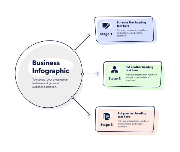 Infografía Negocios Con Tres Escenarios Coloridos Fácil Usar Para Sitio — Archivo Imágenes Vectoriales