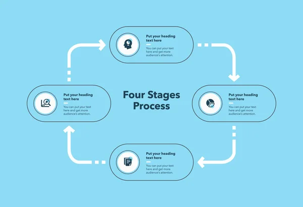 Modelo Diagrama Processo Simples Com Quatro Estágios Versão Azul Fácil —  Vetores de Stock