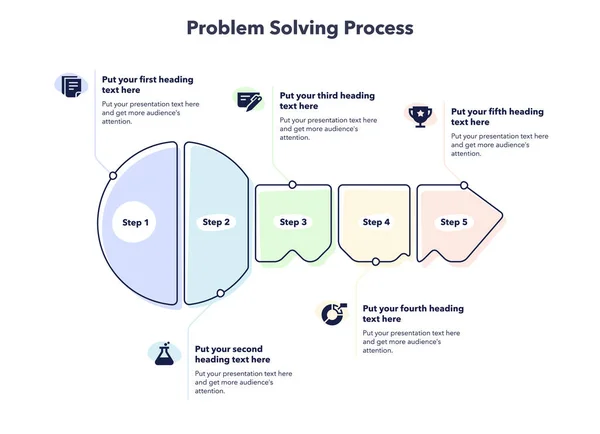 Problem Solving Process Template Five Steps Key Main Symbol — Vetor de Stock