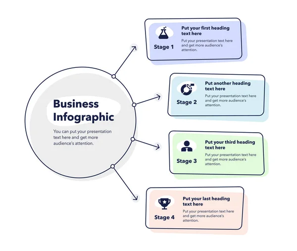 Бизнес Инфографика Четырьмя Красочными Этапами Слайд Презентации Бизнеса — стоковый вектор