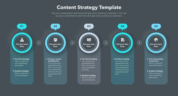 Content Strategy Template Five Stages Place Your Content Dark Version — 图库矢量图片