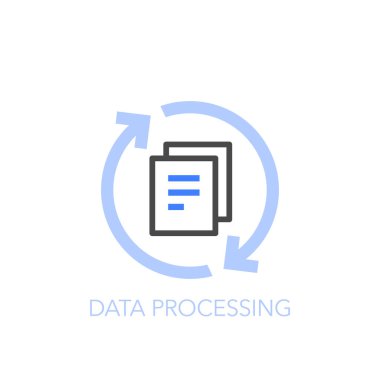 Veri dosyaları ve işleme okları ile basit görselleştirilmiş veri işleme simgesi.