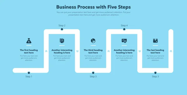 Business Process Five Steps Blue Version Simple Flat Template Data — Stock Vector