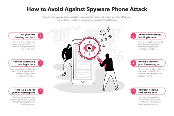 Eenvoudige Infographic Sjabloon Voor Hoe Vermijden Tegen Spyware Telefoon Aanval — Stockvector