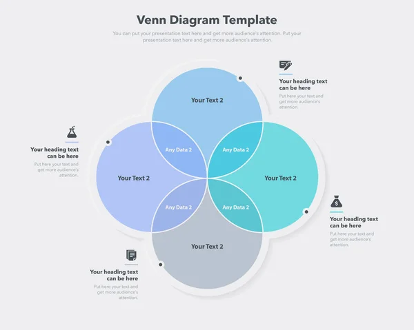 Szablon Diagramu Venn Czterema Sposobami Miejscem Zawartość Płaska Infografika — Wektor stockowy
