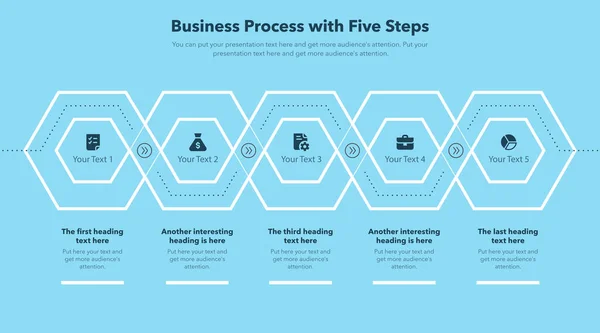 Moderne Vorlage Für Geschäftsprozesse Mit Fünf Schritten Blaue Version Einfach — Stockvektor