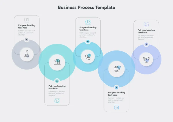 Modelo Processo Negócios Simples Com Cinco Estágios Coloridos Slide Para — Vetor de Stock