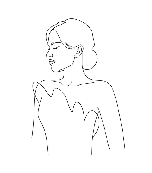 Mujer Joven Vestido Vector Una Línea Ilustración Hermosa Mujer Elegante — Archivo Imágenes Vectoriales