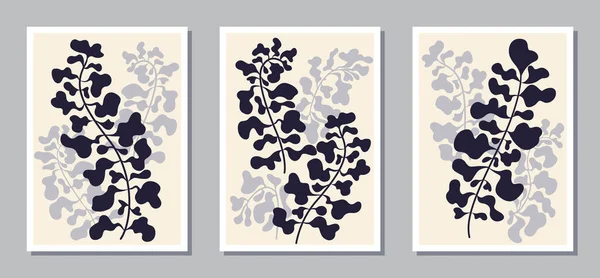 장식적 와플검은 형태가 포스터 디자인을 추상적 식물학적 요소들 유행하는 — 스톡 벡터