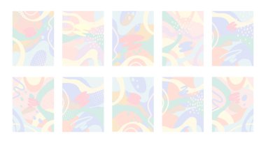 Pastel renklerde basit soyut şekillerle dikey arkaplan koleksiyonu. Minimalist tasarımda poster ya da kart seti.