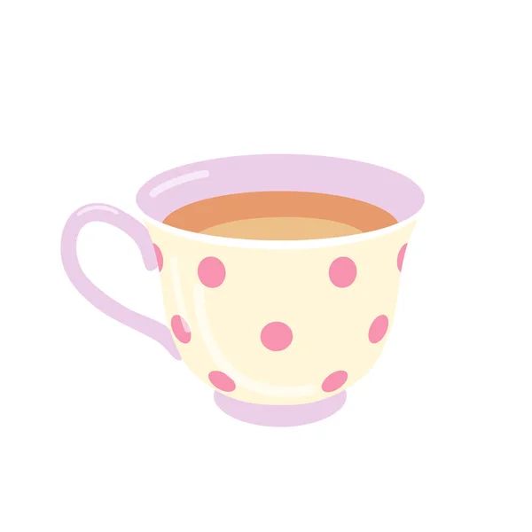 在白色背景下隔离的一杯茶或咖啡 波尔卡小杯加新鲜热饮 一杯早上喝的茶杯简单的彩色平面矢量插图 — 图库矢量图片