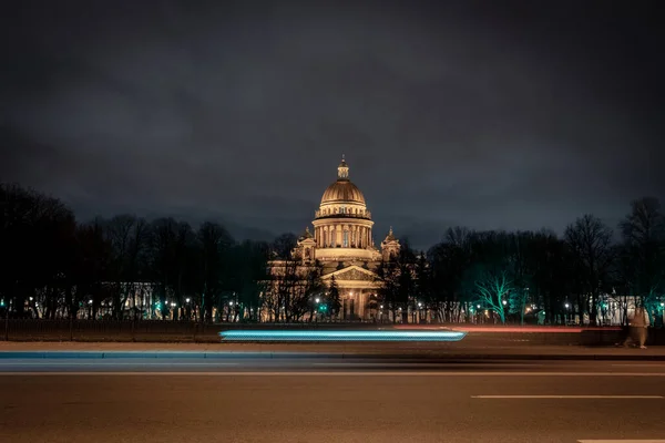 Veduta Della Cattedrale San Isacco San Pietroburgo Russia Buonanotte Autunno — Foto Stock