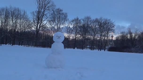 Sculpture Snowman Stands Snow Children Blinded Snowman Day Russia Winter — Stock videók