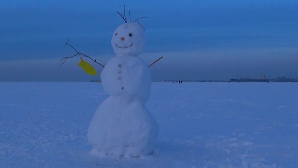 Sculpture Snowman Stands Snow Children Blinded Snowman Day Russia Winter — Vídeos de Stock