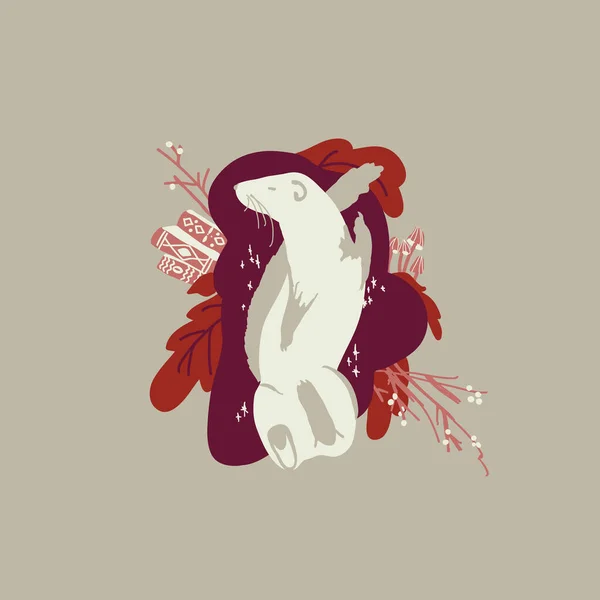 Witte Fret Heerlijke Bosdieren Schattig Slapend Knaagdier Magische Illustratie Magische — Stockvector
