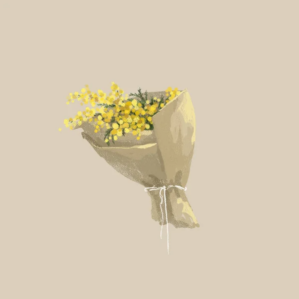 春の花手描き 庭の花の花束 プリンセスローズ ナルシス ヘレボルス ミモザ ブーケ アイリス ヒヤシンス スノードロップ — ストック写真