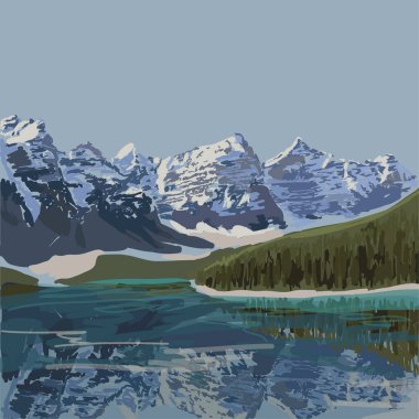 Moraine Gölü. Banff Park Kanada. Dağlar ve göl. Kanada 'nın manzarası. Ulusal Park. Alberta Kanada