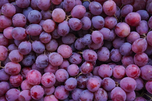 Primer Plano Fondo Uvas Rojas Dulces Orgánicas Crudas Textura Uvas —  Fotos de Stock