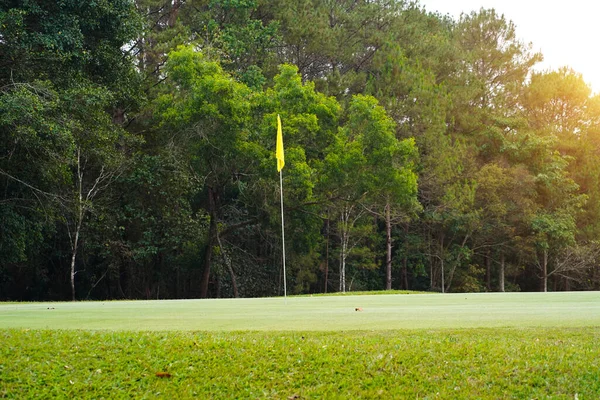 ゴルフ場の緑の芝生と森 美しい緑を入れてゴルフコースの眺め 豊かな緑の芝生とゴルフコース美しい風景 — ストック写真