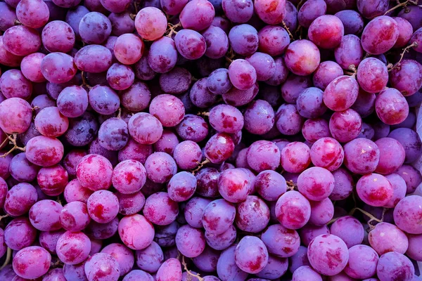 Zbliżenie Surowe Organiczne Słodkie Czerwone Winogrona Tło Tekstury Winogron Wina — Zdjęcie stockowe