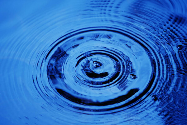 Raindrops falling on smooth surface of water. water droplets affect the surface, forming rings on the surface.                               
