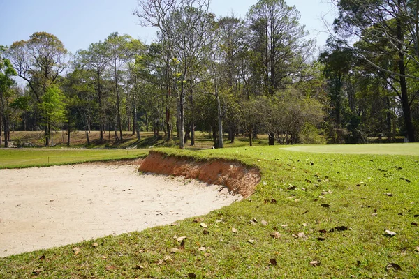 Sand Bunker Golf Course Green Grass Trees Blue Sky Royalty Free Stock Images