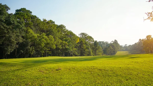 Güneşli Bir Günde Güzel Bir Golf Sahası Arka Plandaki Golf — Stok fotoğraf
