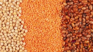 Nohut, fasulye ve turuncu mercimek protein tohumlarının besin arkaplanı sağa sola hareket eder
