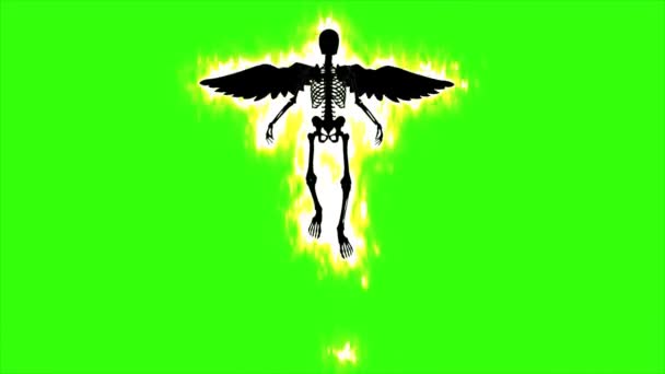 Black Angel Death Flying Green Black Background — Stock Video