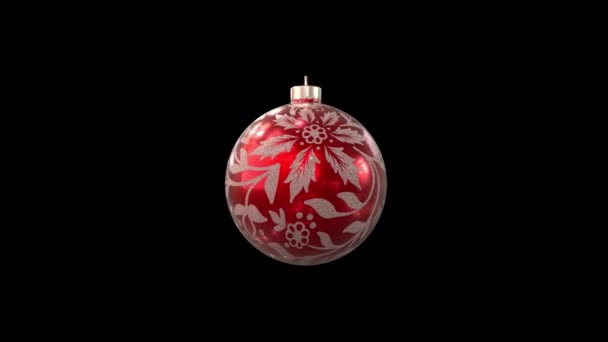 Feestelijke Roterende Kerst Ornament Lus Rood Met Bloemen — Stockvideo