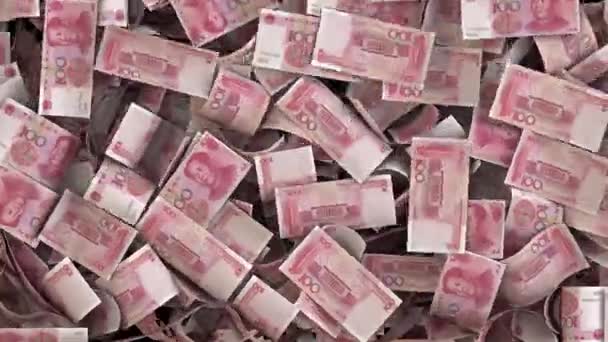 Падение Китайского Юаня Приносит Деньги Заполняя Экран Опустошая Переход — стоковое видео