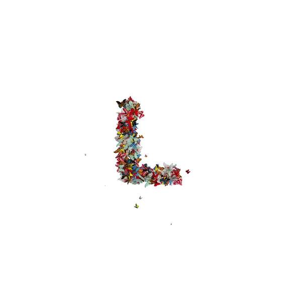 Gekleurde Vlinder Verzameld Vormen Lettertype — Stockfoto