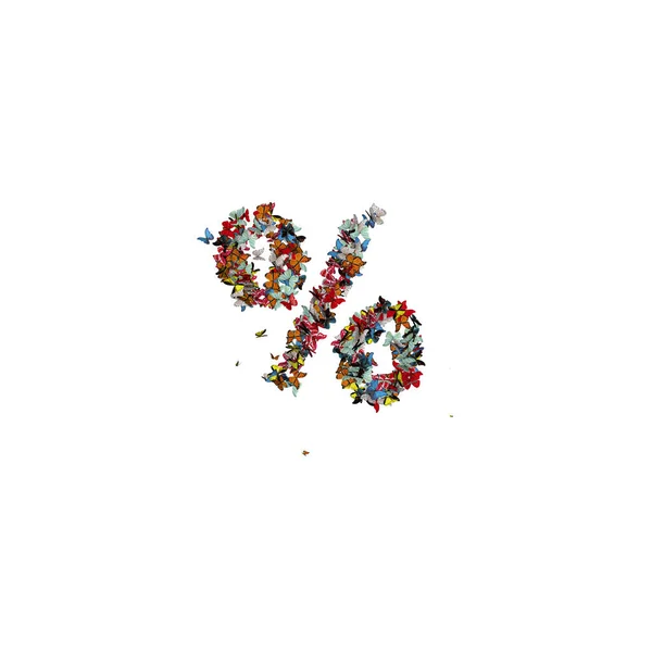 Gekleurde Vlinder Verzameld Vormen Lettertype Percentage — Stockfoto