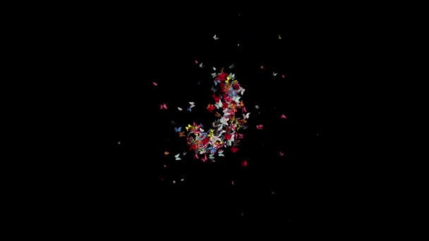 色蝶が集まり フレーム170 224でアルファとループでTypefaceを形成文字J — ストック動画