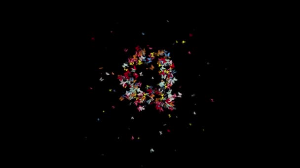 色蝶が集まり フレーム170 224でアルファとループでTypefaceを形成文字Q — ストック動画