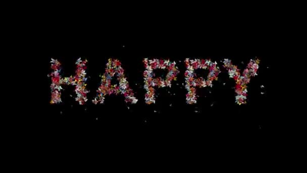 Mariposa Colores Recoger Formar Texto Feliz Marco Bucle 170 224 — Vídeo de stock