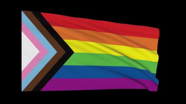 Waving Pride Flag Loop Met Alpha Progress Pride Flag — Stockvideo