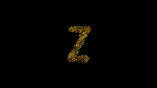 动画秋叶文字字体形成和吹走与分开的阿尔法Z — 图库视频影像