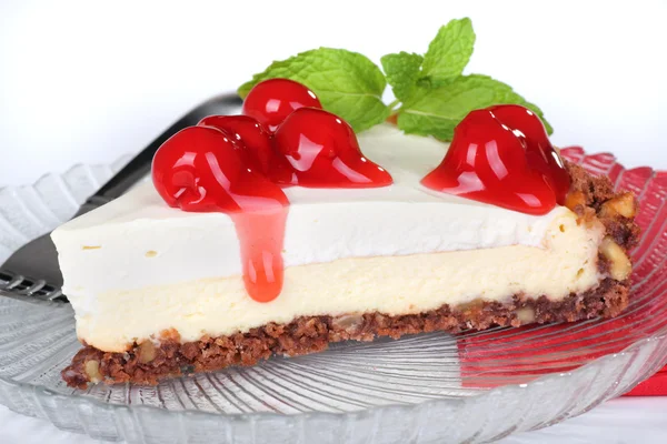 Cherry Cheesecake Closeup — Stock Photo, Image