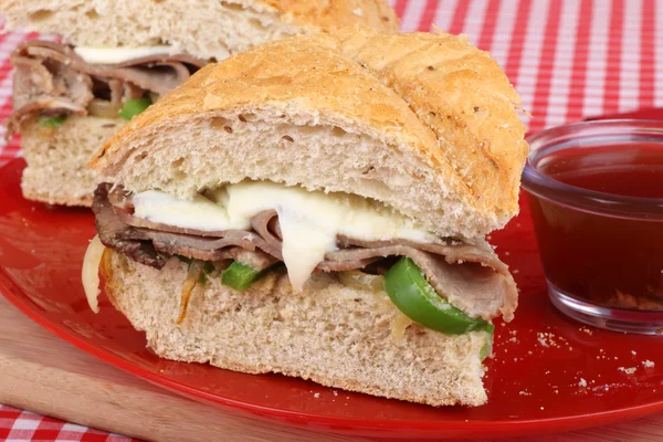 Pečené hovězí sendvič closeup — Stock fotografie