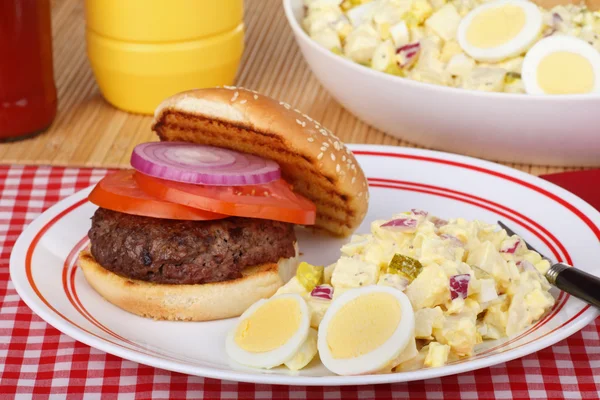 Hamburger ve patates salatası — Stok fotoğraf