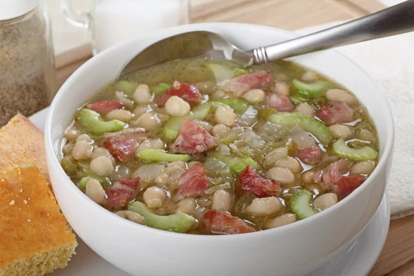 Bowl of Ham and Bean Soup — Stock Photo, Image