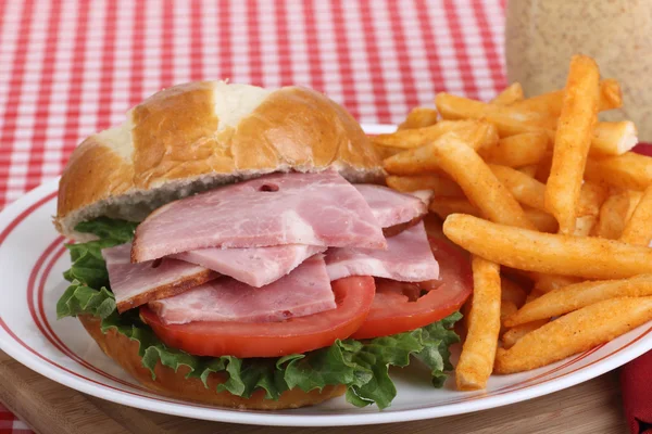 Ham Sandwich and Fries — Stock Photo, Image