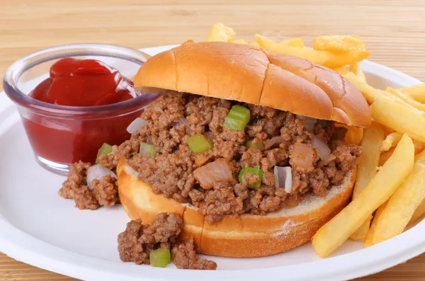 Barbecue Sandwich and Fries — Stock Photo, Image