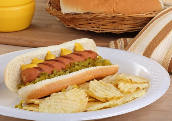 Hot Dog auf einem Brötchen — Stockfoto