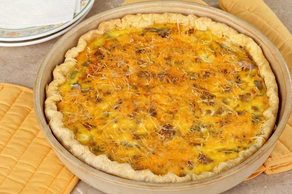 Sausage and Cheese Quiche — Stock Photo, Image